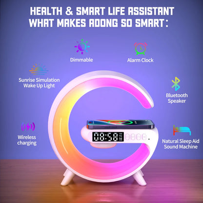 Wireless Speaker, G Shape Table Lamp,Adjustable Brightness Atmosphere Lamp Night Lightwith Alarm Clock & Charging Function,Gifts(Black)
